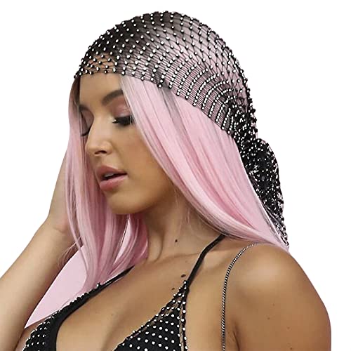 TINAYAUE Bling Hollow Headdress Veil Cap Fishnet Elastic Headband Rhinestone Mesh Headpiece Hair Hoop Crystal Turban Shining Flapper Head Wrap Scarf Accessories Women Girl - Image 3