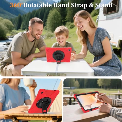 Image of ProElite Cover for Galaxy Tab A11 Plus 11 inch 2025 Cover, Rugged 3 Layer Armor case Cover for Galaxy Tab A11+ 11 inch 2025 with Hand Grip & Rotating Kickstand with Shoulder Strap, Red