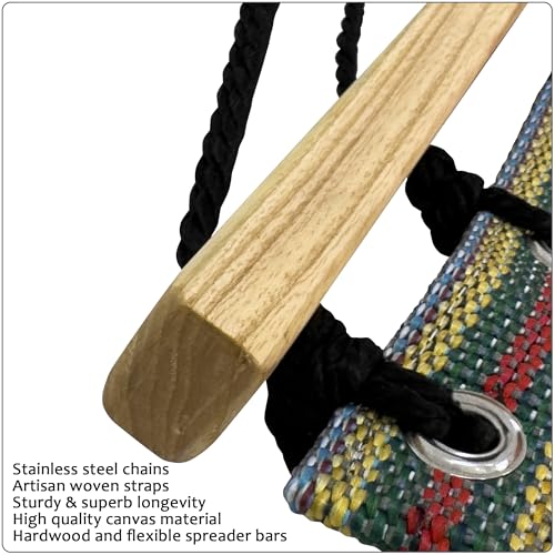 Image of Tranquillo Hammock 2 Person Canvas Portable Hammock with Curved Wood Spreader Bar for Cozy Indoor and Winter Outdoor Use (Blue)
