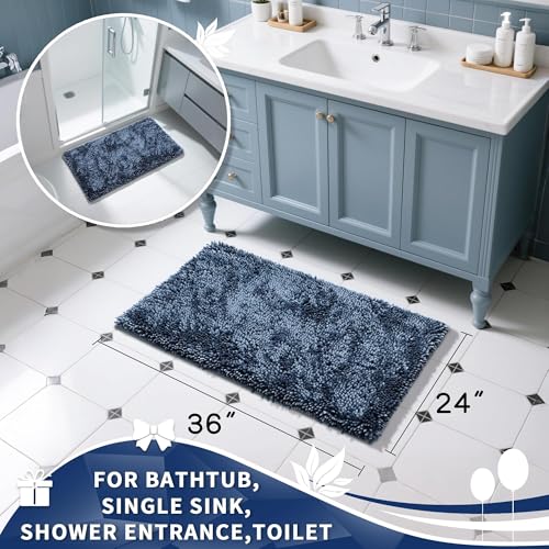 Image of Yimobra Large Bathroom Rug Non Slip 36x24 Inch, Extra Thick Soft Absorbent Chenille Bath Mat, Machine Washable Bath Rugs for Bathroom Floor, Tub and Shower, Home Decor Accessories, Light Blue