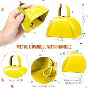 24 Pcs Hand Clappers and Metal Cowbells Noise Makers Cheering Clappers Cow Bells Handle Cheers Dance Basketball Football Noise Makers Sporting Events Graduation School Sports Party (Yellow) 24 Pcs Hand Clappers and Metal Cowbells Noise Makers Cheering Clappers Cow Bells Handle Cheers Dance Basketball Football Noise Makers Sporting Events Graduation School Sports Party Yellow