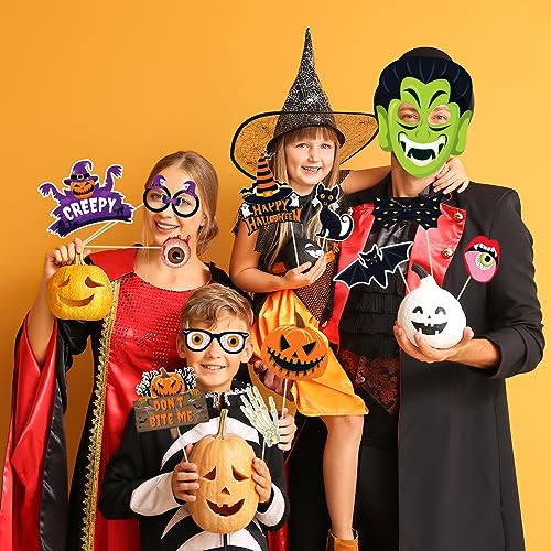Happy Halloween Photo Booth Props - 38 Pcs Trick or Treat Halloween Photo Props Set, Spooky Funny Creepy Boo Pumpkin Bats Witch Hat Picture Props for Helloween Party Supplies Decorations Photography - image 7