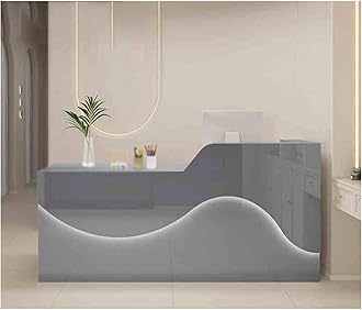 Modern Reception Desk for Front Office - Spacious Desktop & Large Storage, Stylish Atmosphere Lighting, Beautiful Gray Design (Left 100CM)