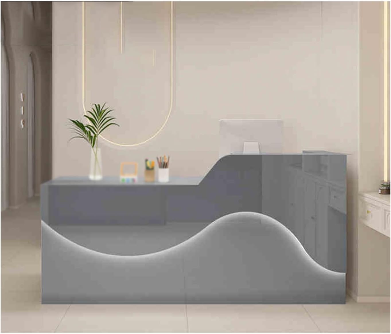 Modern Reception Desk for Front Office - Spacious Desktop & Large Storage, Stylish Atmosphere Lighting, Beautiful Gray Design (Left 100CM)