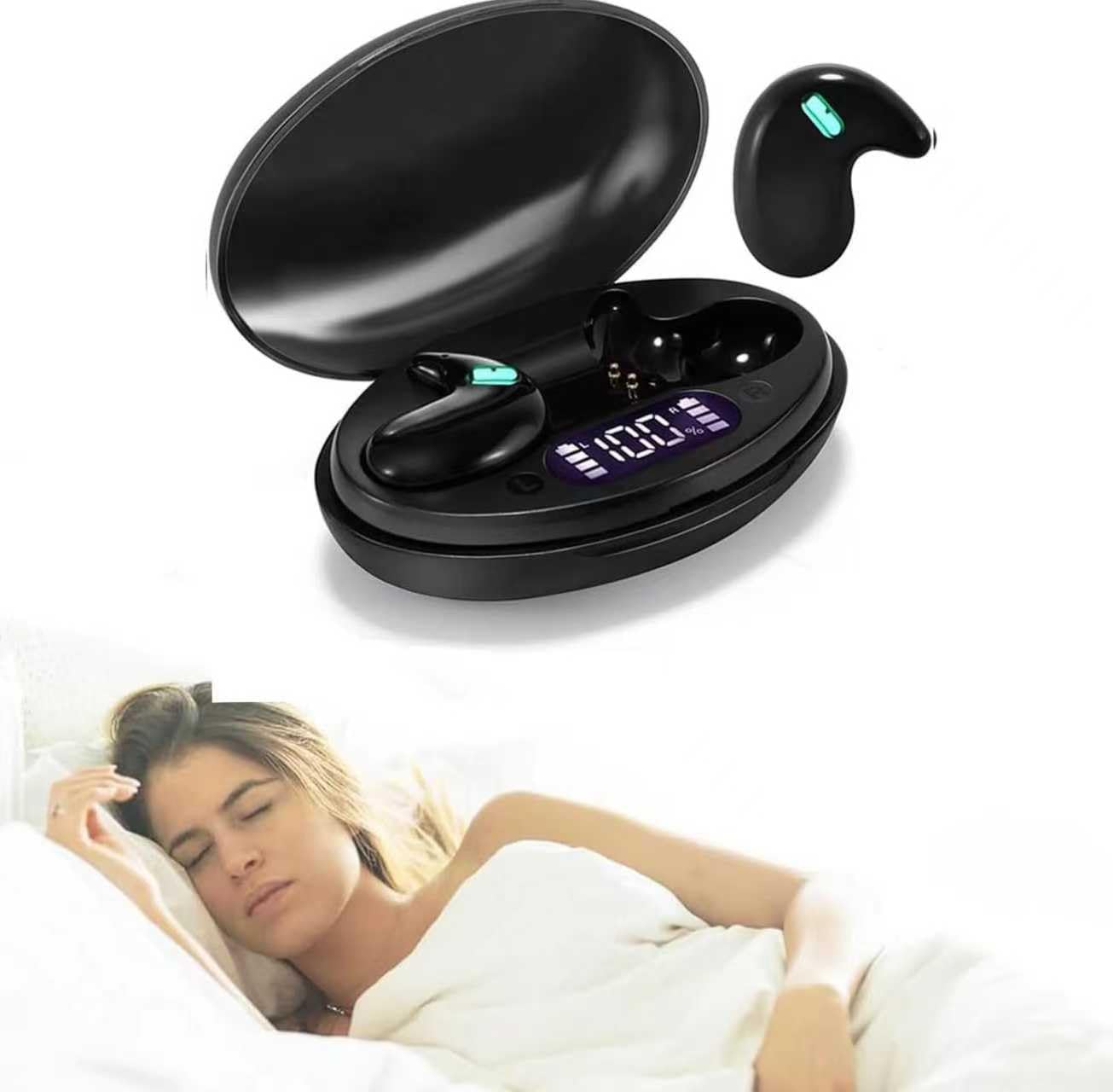 ultra thin wireless bluetooth earbuds for side sleepers in deep black