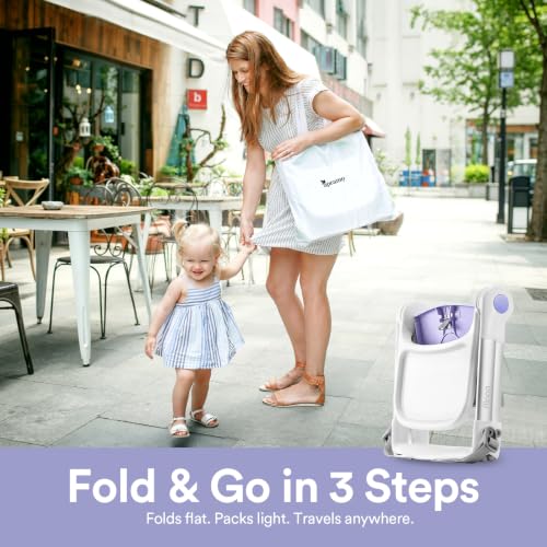 Image of Apramo 3-in-1 Toddler Booster Seat for Kitchen Chair & Dining Table with Removable Tray and Safety Straps, Portable& Foldable Babies Chair for Table, Feeding, Floor & Travel, Purple