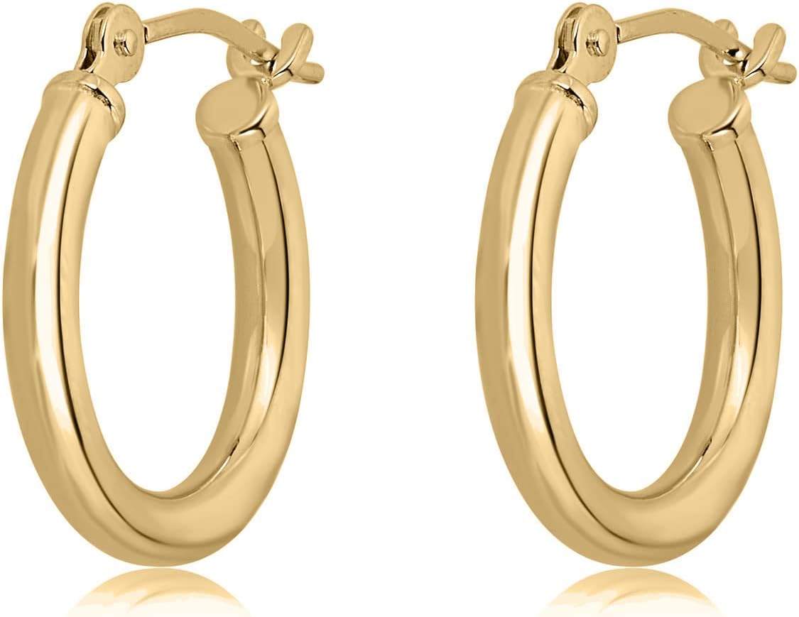 AVORA10K Gold Classic Polished 2mm Tube Click-Top Hoop Earrings - Yellow or White Gold