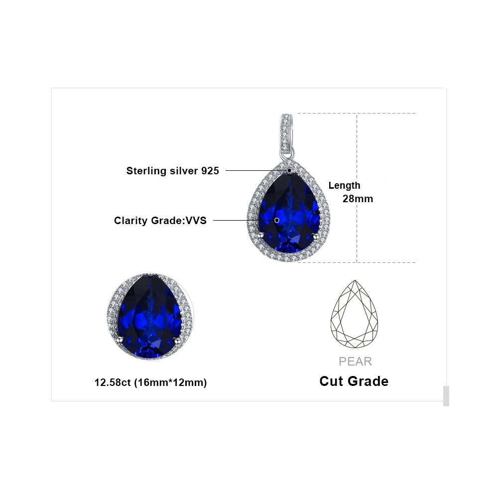 JewelryPalace Collar Halo Mujer Plata con 10.9ct Colgante Zafiro Azul Creado Corte Pera en Cadena de Caja 45cm, Plata de Ley 925, Niña con Piedra Preciosa, Conjunto Joyas Mujer