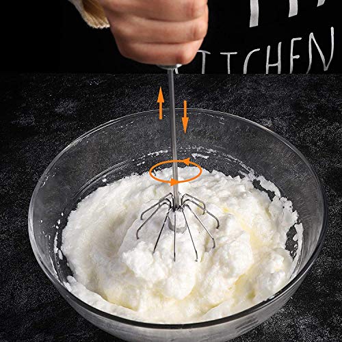 Image of YANCI Stainless Steel Semi-Automatic Hand Push Mixer Stirrer Whisk Blender for Egg Beater Cream Whipper Kitchen Utensil for Blending, Whisking, Beating & Stirring, 25 x 6 cm, Silver, 1 Piece