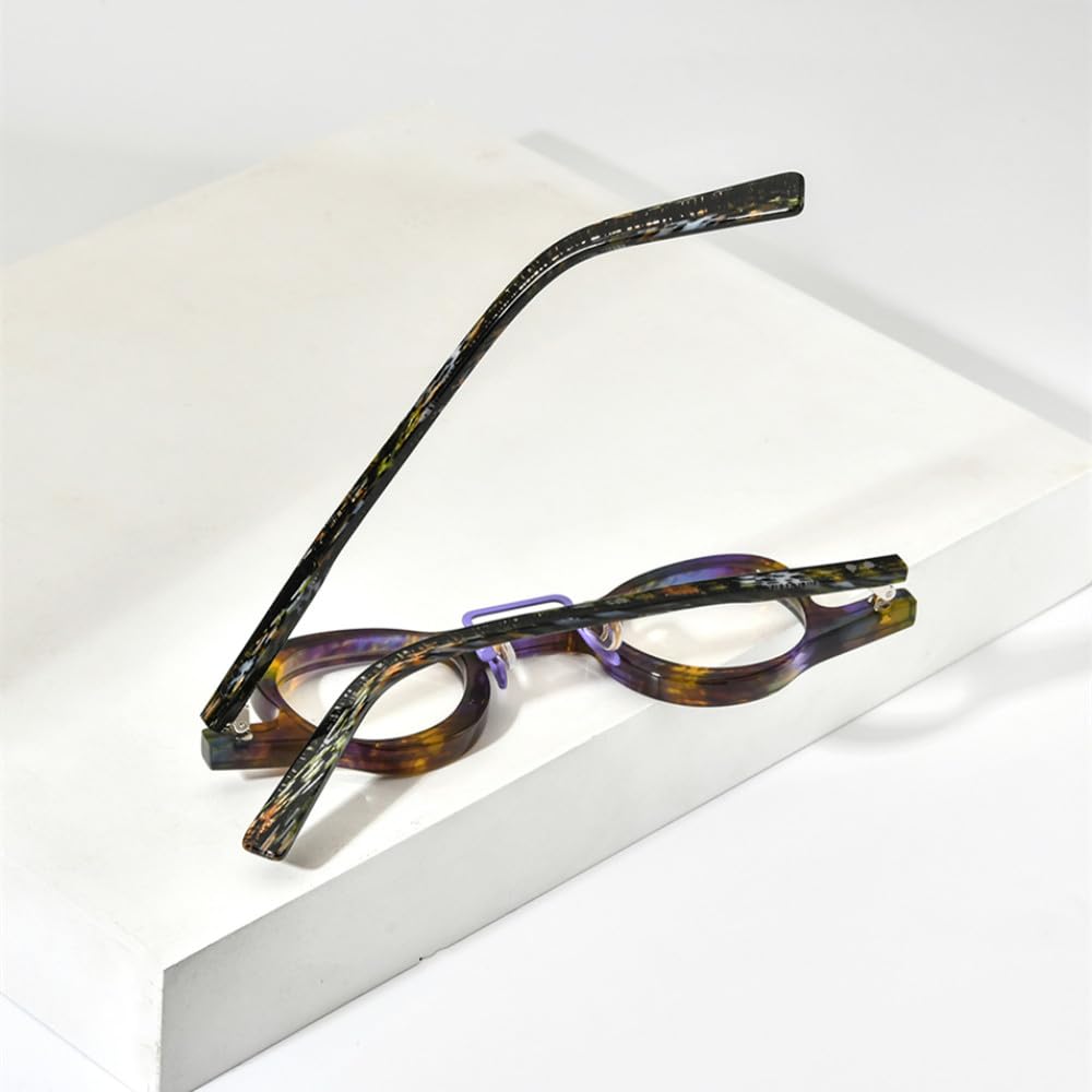 MUTYNE Montura de gafas de acetato para hombre, anteojos redondos pequeños Retro Vintage, gafas para mujer