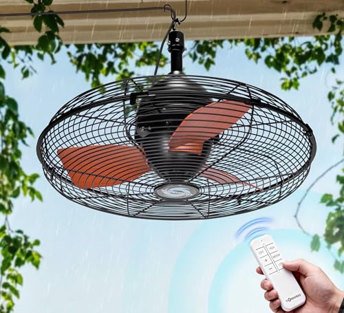 Outdoor Ceiling Fan for Patios, 20 Inch Gazebo Fan Waterproof Remote&Cord Control, 3 Speed, Low Noise, Plug in Ceiling Fan for Pergola, Porch, Gazebo, Patio (Bronze)
