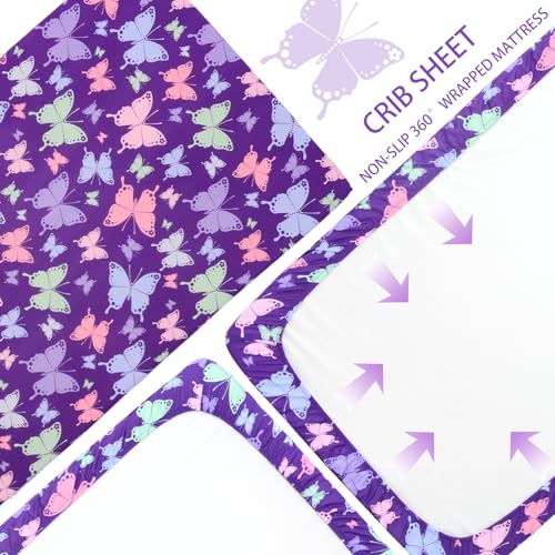 Image of Cloele Butterfly Fitted Crib Sheet for Girls,52x28in,Infant Toddler Sheet | Baby Nursery Bed Sheet,Cozy Bed Sheet,Suitable for Standard Crib and Toddler Mattresses