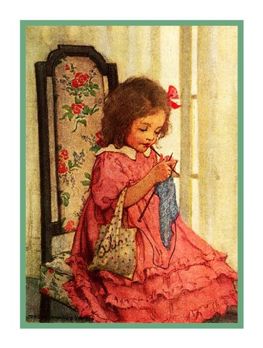 Orenco Originals Girls Knitting Project by Jessie Willcox Smith Counted Cross Stitch Pattern