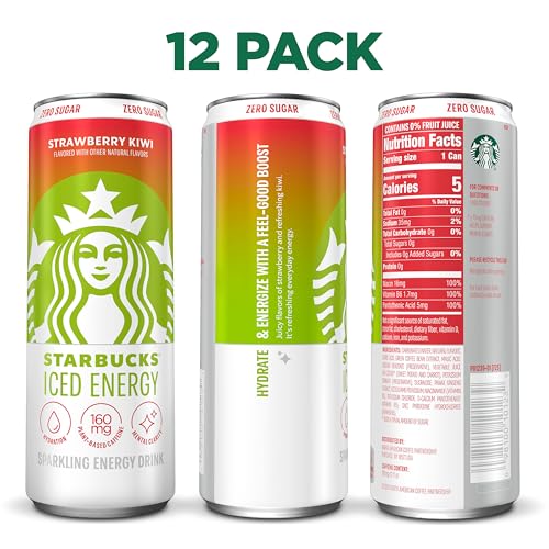 Image of Starbucks Iced Energy, Strawberry Kiwi, Zero Sugar Energy Drink, Plant Based Caffeine, Hydration, Mental Clarity, 12 Fl Oz Cans (Pack of 12)