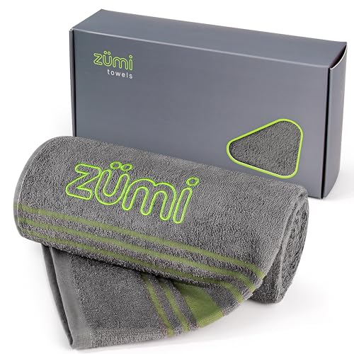 Zumi 100% Cotton Quick Dry Large Travel Towel - Soft, Thin, Compact, Highly Absorbent, Lightweight Camping Towel for Beach, Gym, Bath, Shower, Swimming, Dorm, RV - Gray
