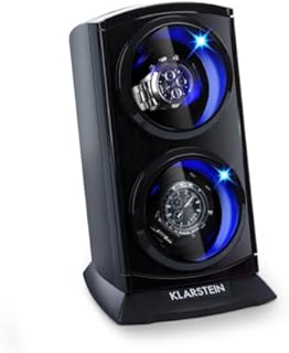Klarstein Uhrenbeweger, Automatik-Uhrenbeweger, Watch Winder, Uhrenbeweger für Automatikuhren, Leiser Automatischer Uhrenbeweger, Platz für 2 Uhren, LED Beleuchtung, 3 Drehmodi, 4 Rotation, Schwarz