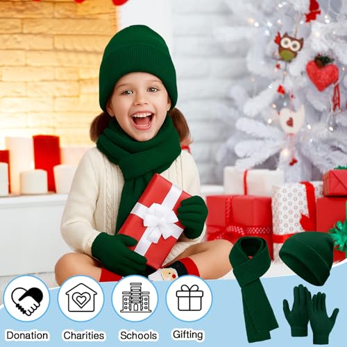 Image of JaGely 36 Pcs Kids Beanies Gloves Scarf Winter Bulk Warm Hat Stretchy Full Fingers Gloves Scarves for Boys Girls (Neutral)