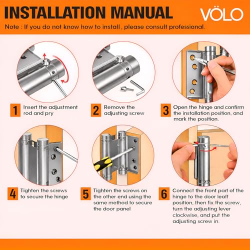 Image of Volo Double Action Hinge Saloon Door Hinges /Swinging Door Hinges Heavy Duty Self Closing with Screws (Pack of 2 Pcs.) (Stainless Steel 4 inch)