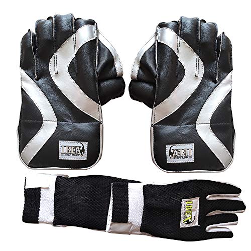 Image of JetFire Cricket Men's Ibex Regular Wicket Keeping Gloves Combo With Cotton Inner Gloves (Black), Standard
