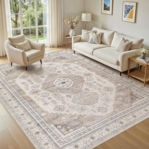 Jessibou Washable 5x7 Area Rugs for Living Room: Vintage Light Brown Rug by Jessibou - Used condition - CA$40.98