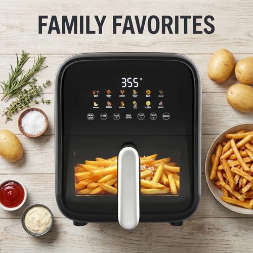 Image of OLIXIS Air Fryer with Window 7.9QT, 12-In-1 Large Airfryer for Family, 400F Rapid Air Crispy Technology, Roast Bake Dehydrate Reheat, Nonstick & Easy-Clean Basket, 1800W, Black