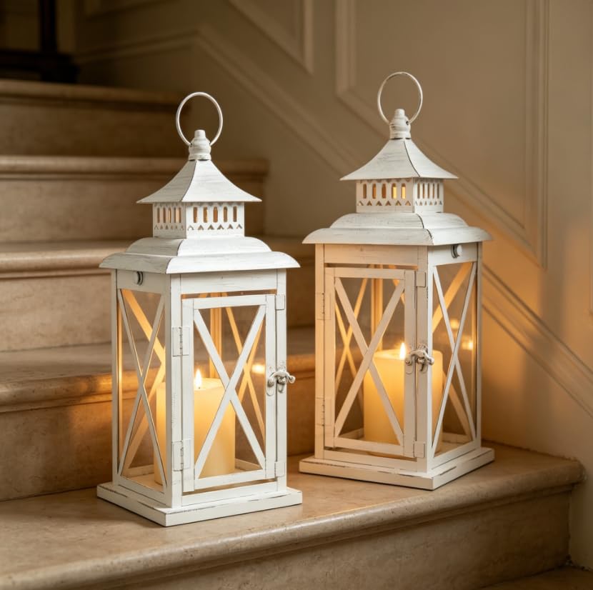 Lanternes décoratives intérieur extérieur en métal blanc pour fête - 3