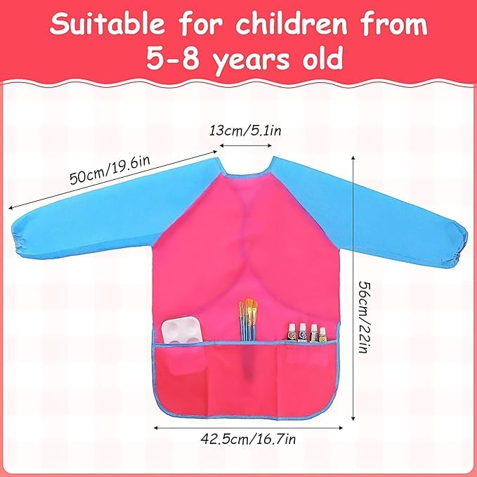 MSYU Confezione da 24 grembiuli da pittura, impermeabili, a maniche lunghe, con 3 tasche, per bambini dai 2 ai 7 anni (colorati)