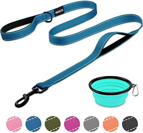 Dog Leash with 2 Padded Comfortable Handles, 5 FT Heavy Duty Reflective Dog Leashes, Double Handle Dog Leash Perfect for Medium to Large Dogs, Durable Traffic Leashes with Collapsible Pet Bowl