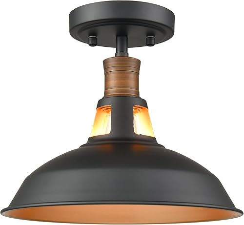 Miniatura 1 de CLAXY Lámpara de techo industrial de granja de 1 luz, lámpara de techo de granero, montaje empotrado para dormitorio, pasillo, porche