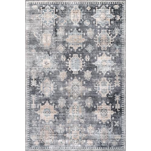 nuLOOM 5' x 8' Machine Washable Area Rug with Waterproof Spill Proof Surface, Non Slip Backing and Stain Resistant for Living Room, Bedroom, Kitchen, Dining Room, Philomena Charcoal