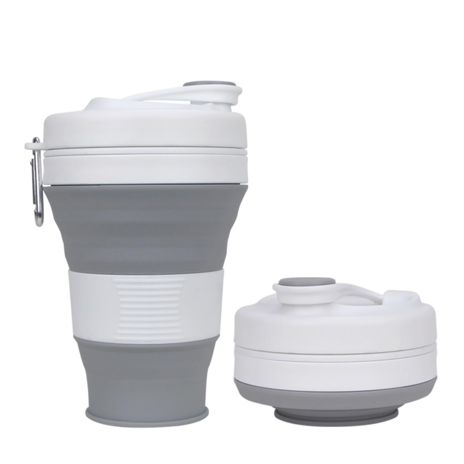 LYY Foldable Travel Mug, Silicone Coffee Cup with Lid, Travel Mug with Straw, Foldable Cup for Hiking, Camping and Office (Grey, 600 ml)