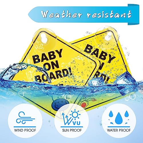 Bewudy Baby on Board Auto Warnschilder, 2pcs 4.7’’x4.7’’ Sicherheits Autoschild mit Saugnäpfen Abnehmbarer Kinder-Sicherheitswarnaufkleber für das Auto Gelb süß Baby on Board Aufkleber Auto (Typ A)