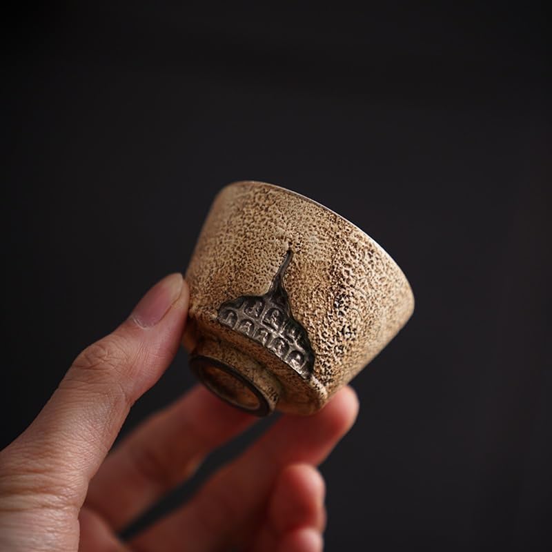 Tea Cup Silver-Gilt Master Single Retro Stoneware Japanese Set Handmade Ceramic Soaking Container