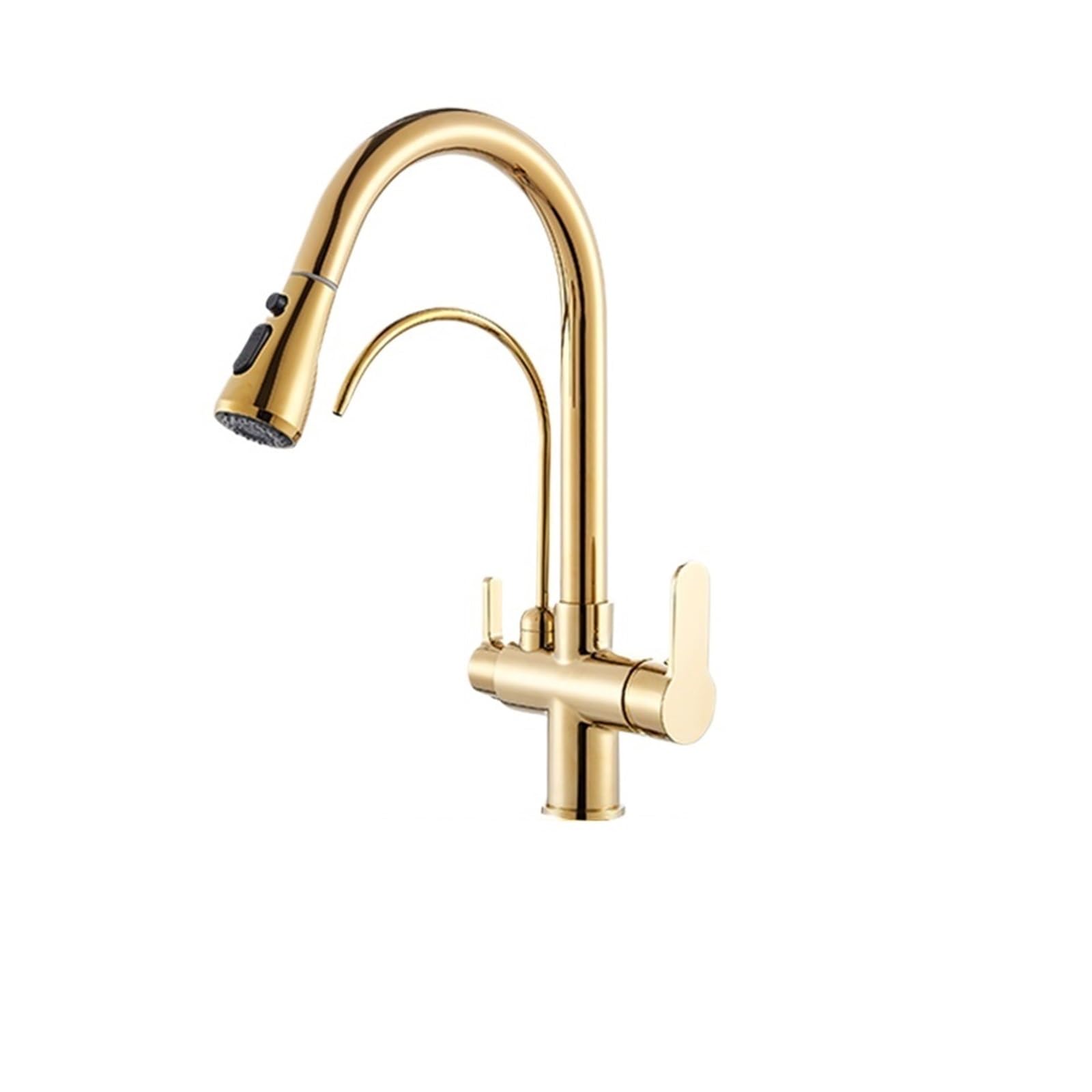 Purification Kitchen Sink Faucet Purified Water Hot and Cold Water Faucets Black Golden Deck Mounted Dual Handle Mixer Tap(Golden A)