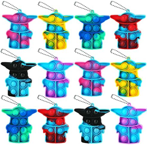Leencum 12Pcs Mini Simple Fidget Toy Stress Relief Hand Toys Keychain Toy Bubble Wrap Pop Anxiety Stress Reliever Office Desk Toy for Kids Adults (YD)