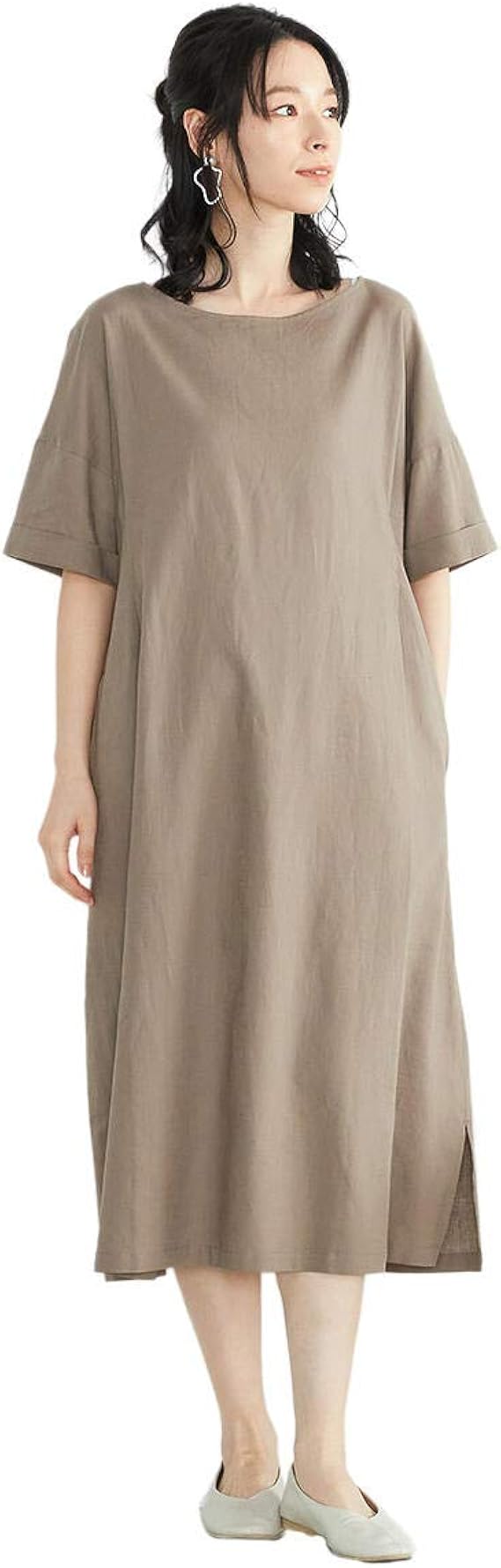 Amazon Co Jp コムサ イズム Comme Ca Ism リネン 半袖ワンピース アッパッパ 52 31ot71 1 L ブラウン 服 ファッション小物