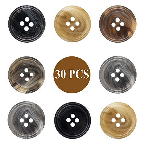 MiDube 30 PCS Resin Sewing Buttons with 6 Matte Pattern Size 4 Holes Round Craft Buttons for Sewing DIY Crafts Manual Button Painting Handmade Repair Cloth Mixed Color (21mm)