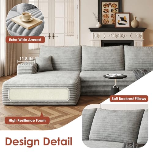 Image of Boneless Couch, Modular Sectional Couches for Living Room, U-Shaped Cloud Couch Sofa with Deep Seat, Fluffy Corduroy Upholstered Corner Sofa