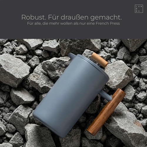 LAMBDA COFFEE® CALDERA Thermo French Press Edelstahl I 1 Liter - 5 Tassen Dusk Blue Blau I 3 Größen erhältlich I Kaffeebereiter aus Edelstahl | Doppelwandig: Hält lange Warm I Kaffeezubereiter | 6