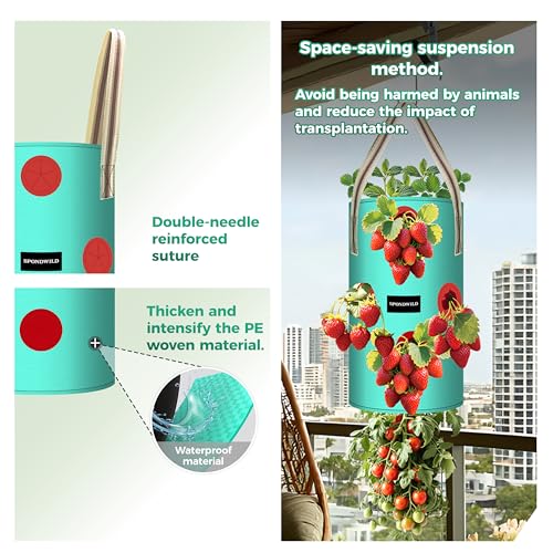 SPONDWILD 3 Pack Hanging Strawberry Planter Bags, 5 Gallon Hanging Grow Bags with Bottom Planting Hole, Thickened PE Strawberry Pot for Vegetables Herbs Tomatoes by SPONDWILD - Image 4