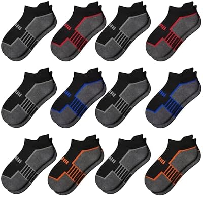 Comfoex 12 Pairs Boys Socks Ankle Low Cut Athletic Half Cushioned Short Socks For Kids 4-6 6-8 8-10...
