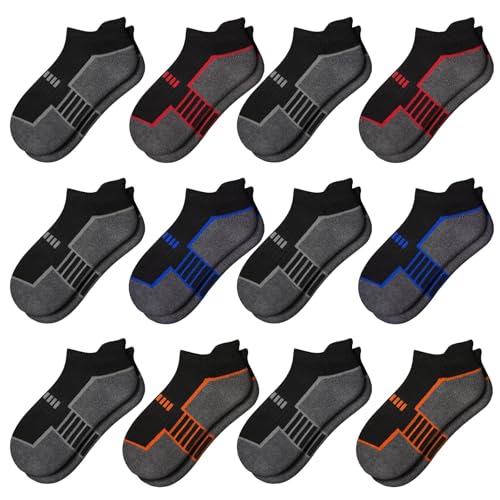 Comfoex - Comfoex 12 Pairs Boys Socks - Ankle Low Cut Athletic Half Cushioned Short Socks For Kids 4-6, 6-8, 8-10 Years Old - -13%