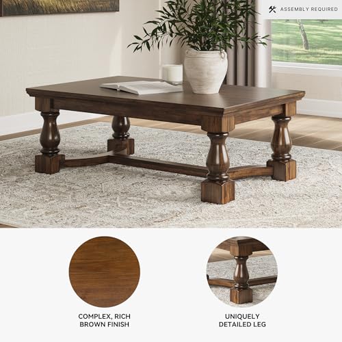Image of Signature Design by Ashley Sturlayne Transitional Coffee Table with Trestle Base, Dark Brown