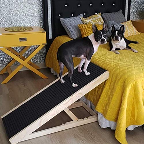 SASRL Adjustable Pet Ramp for All Dogs and Cats - for Couch or Bed with Paw Traction Mat, 40 in Long and Adjustable from 9” to 24” - Non Slip Carpet Surface Height Adjustable Ramp Up to 200 Lbs