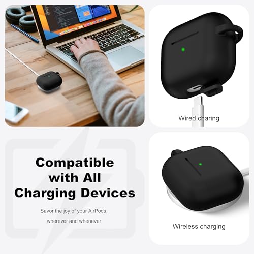 Image of R-fun Compatible with AirPods 3 Case Cover, Silicone Protective Accessories Skin with Keychain Compatible with Apple AirPod 3rd Generation 2021 for Women Men Girls Boys,Front LED Visible,Black
