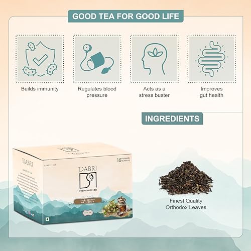 Image of DABRI Darjeeling Orthodox Black Tea 16 Pyramid Dip Tea Bags | No muslin or paper used | Authentic Black Tea from the premium estates in Darjeeling | Light, Floral & Muscatel Flavor