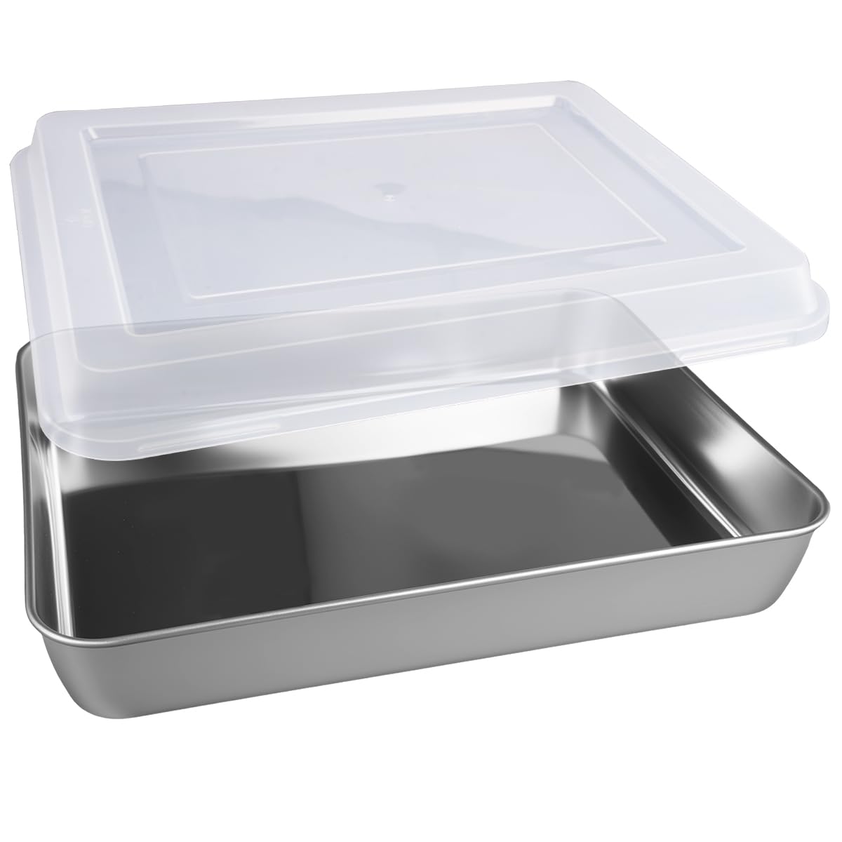 Herogo Moule à gâteau, rectangulaire, avec couvercle, en acier inoxydable, 31 x 24 x 5 cm, pour la cuisson et la cuisson, finition miroir, passe au lave-vaisselle