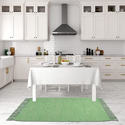 Asraie Eco Friendly Hand Woven & Reversible Cotton Ribbed Rag Rug 100% Recycled Cotton Area Rug For Living Room Kitchen Entryway 2X3' (Green) #TOP2