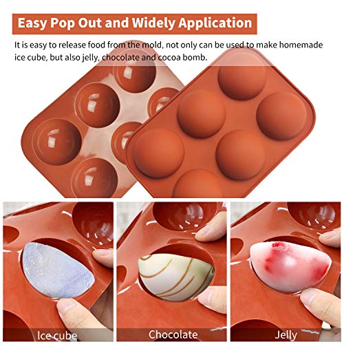 Bunpena Silicone Molds, Chocolate Molds With 6 Semi Sphere Jelly Holes, 4 Pack Hot Cocoa Bomb Mold For Making Hot Chocolate Bombs, Dome Mousse, Cocoa Ball, Coco Bomb (Comes With 2 Droppers), Brown #TOP3