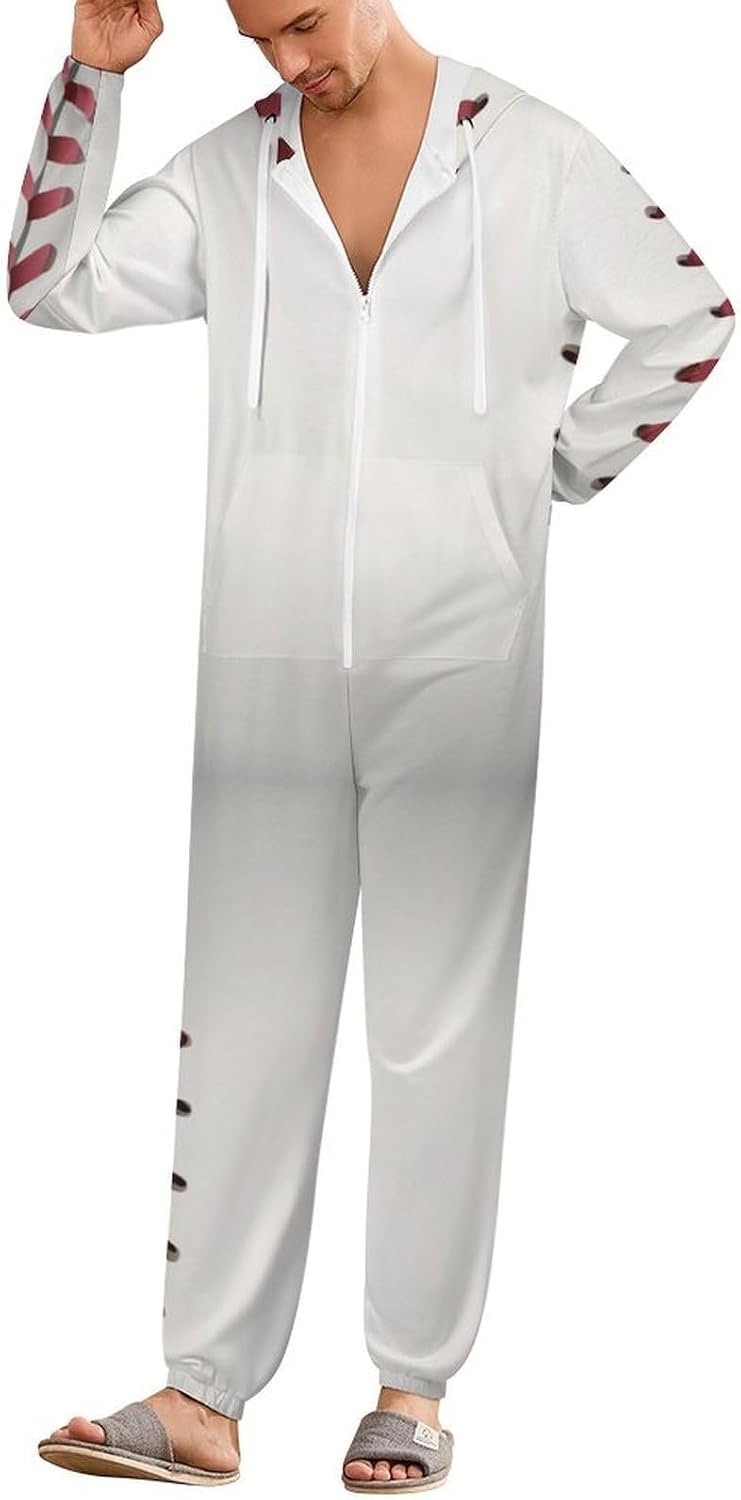 Baseball Lace Adult Pajamas Onesie with Hood Pocket Jumpsuits One Piece Sleepwear